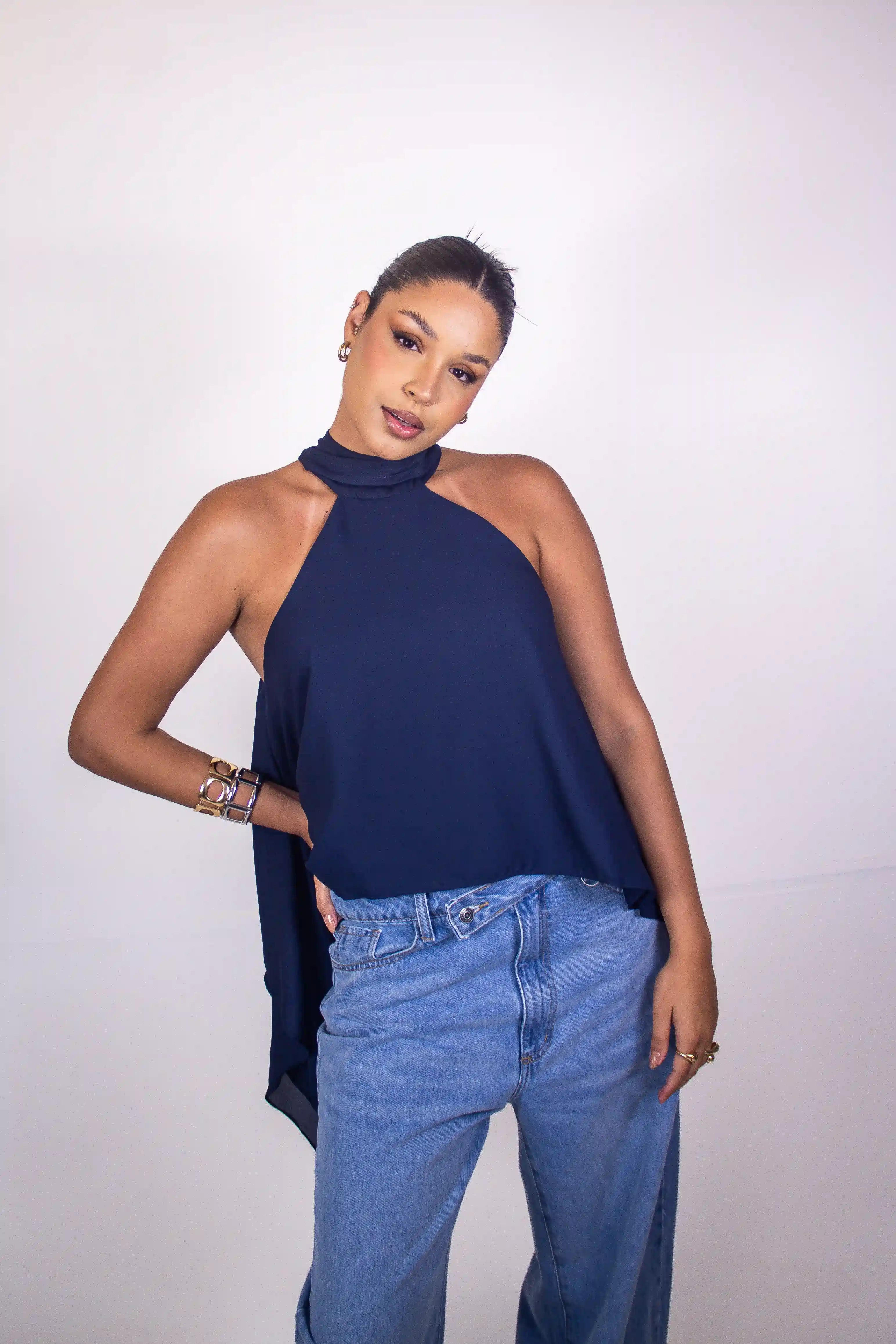 Blusa Frutti - regata gola alta com assimetrias