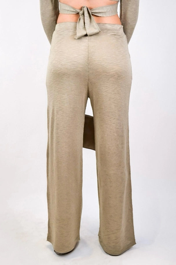 Calça Toffee - pantalona em tricô flamê