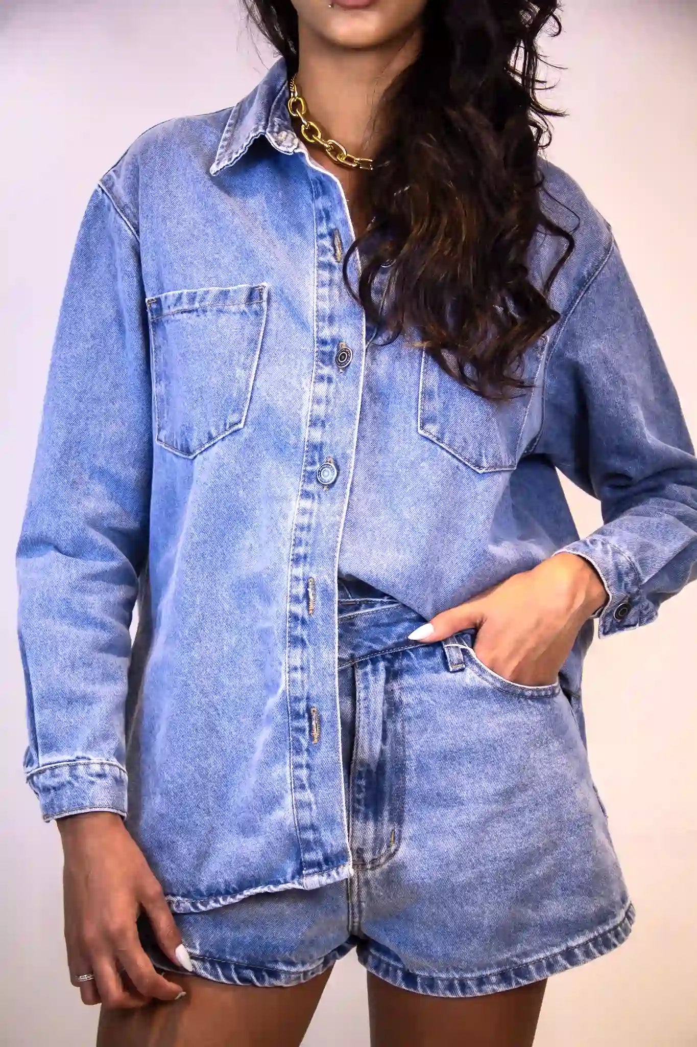 Camisa Duomo - Jeans Oversized Lavagem Clara