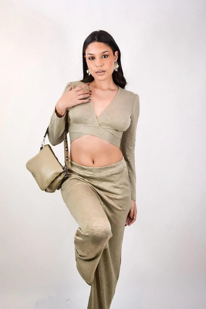 Cropped Toffee - transpassado em tricô flamê com amarração