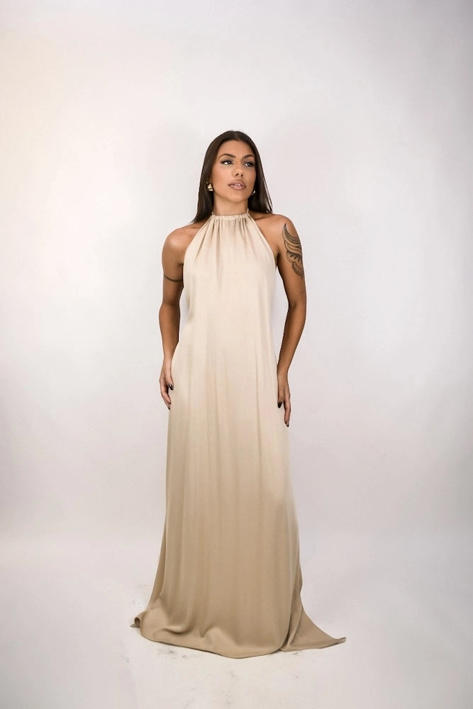 Vestido Hazelnut - fluido frente única e decote profundo nas costas