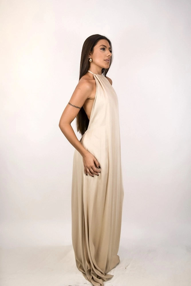 Vestido Hazelnut - fluido frente única e decote profundo nas costas