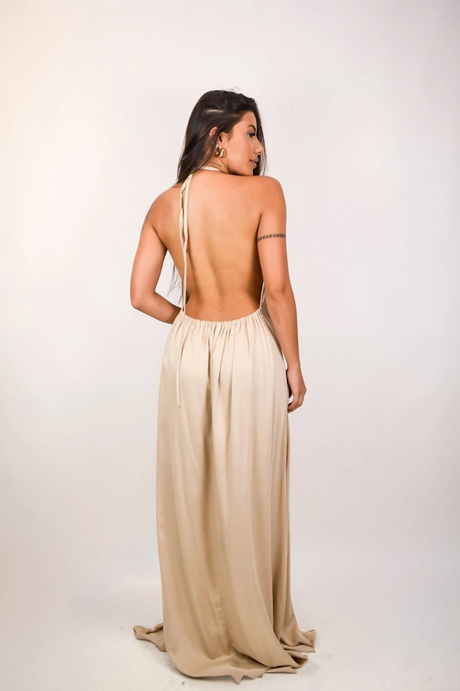 Vestido Hazelnut - fluido frente única e decote profundo nas costas