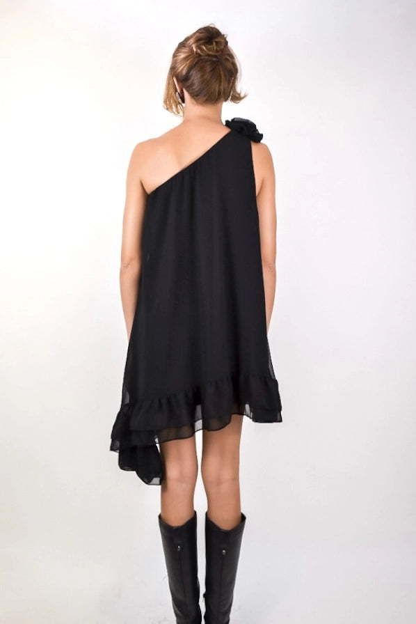 Vestido Sálvia - curto um ombro assimétrico