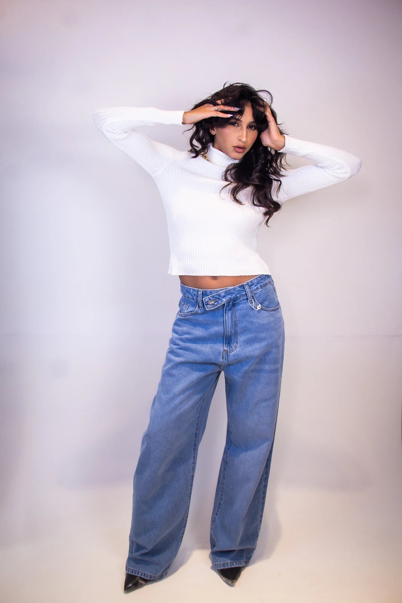 Calça Duomo - Jeans Cintura Baixa Botão Transpassado