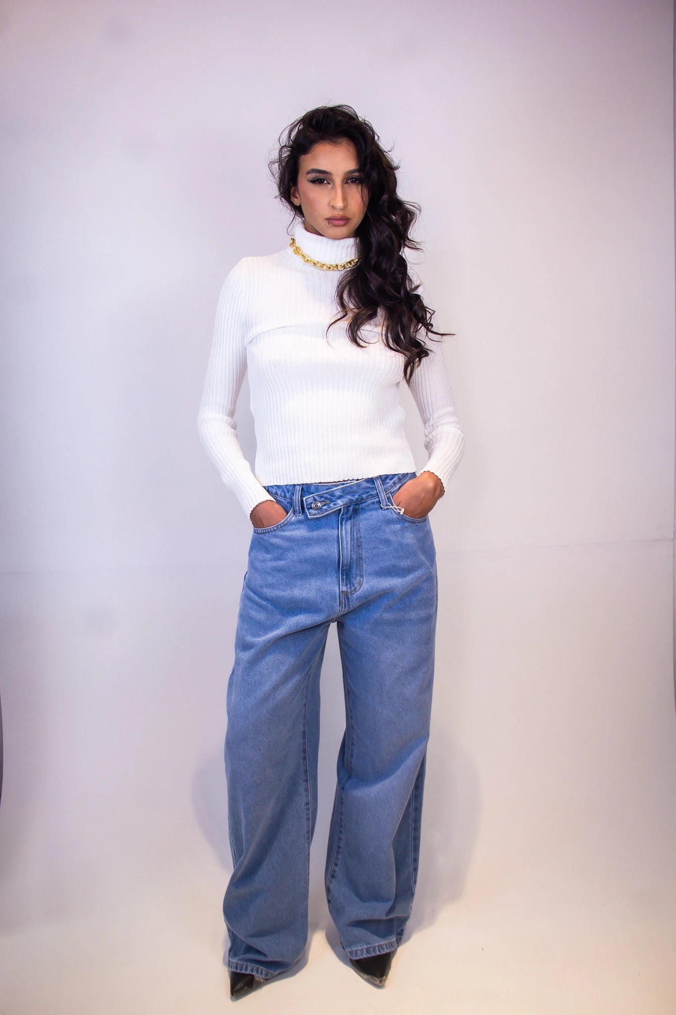 Calça Duomo - Jeans Cintura Baixa Botão Transpassado