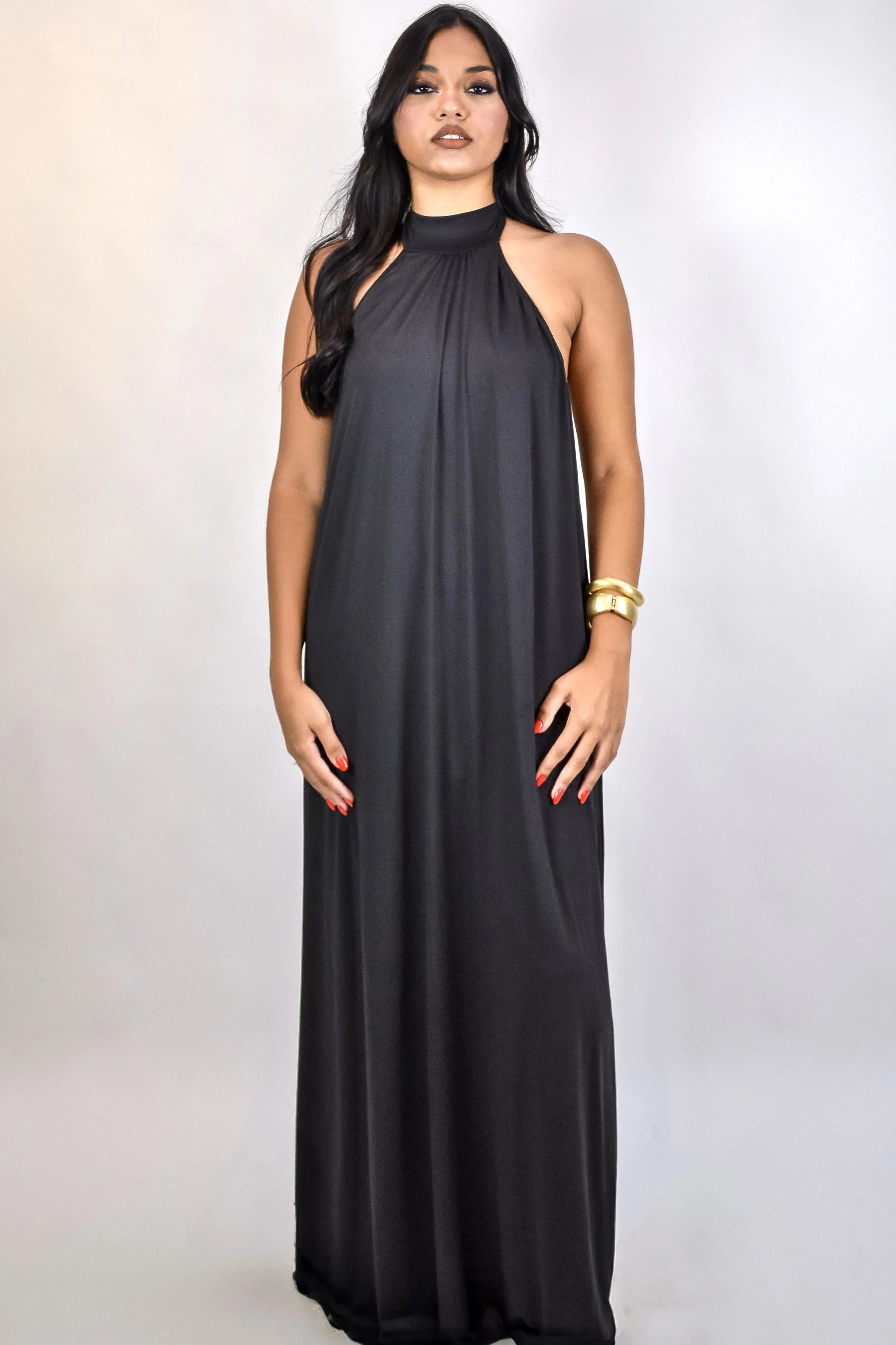 Vestido Negroni - longo gola alta com decote nas costas